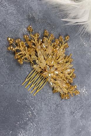 Honey Color Crystal Embroidered Side Comb Hairclip Bridal Hair Accessory