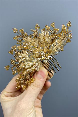Honey Color Crystal Embroidered Side Comb Hairclip Bridal Hair Accessory