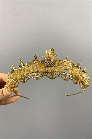 Honey Color Lena Crystal Beaded Bridal Henna Tiara