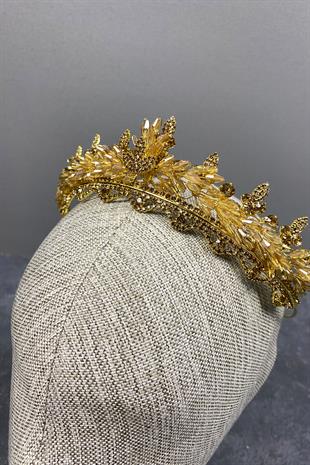 Honey Color Lena Crystal Beaded Bridal Henna Tiara