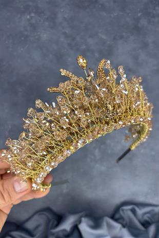 Honey Color Livan Beaded Bridal Henna Crown Hair Accessory