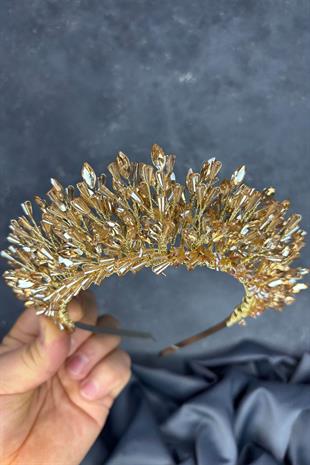 Honey Color Maria Heavily Embroidered Crystal Bridal Henna Crown Hair Accessory