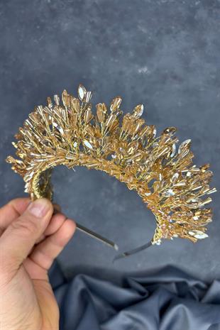 Honey Color Maria Heavily Embroidered Crystal Bridal Henna Crown Hair Accessory