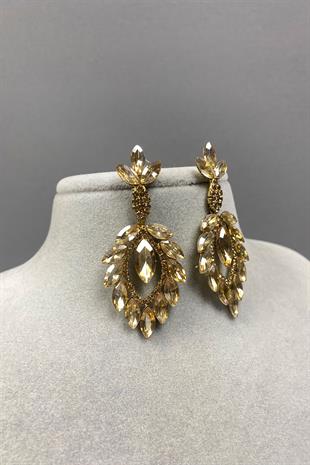Honey Color Shuttle Duru Leaf Patterned Stone Evening Earrings