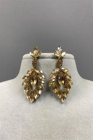 Honey Color Shuttle Duru Leaf Patterned Stone Evening Earrings