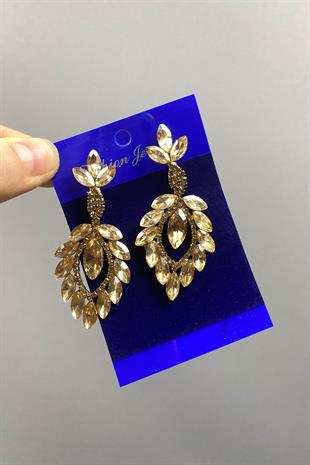 Honey Color Shuttle Duru Leaf Patterned Stone Evening Earrings
