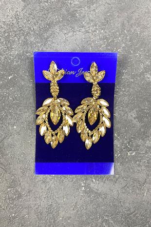 Honey Color Shuttle Duru Leaf Patterned Stone Evening Earrings