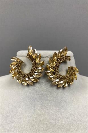 Honey Color Shuttle Hera Leaf Pattern Stone Evening Earrings