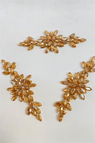 Bal Rengi Mekik Taşlı Ütüyle Yapışan Parlak Taşlı Aplik