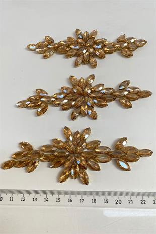 Bal Rengi Mekik Taşlı Ütüyle Yapışan Parlak Taşlı Aplik