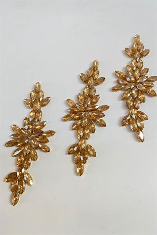 Bal Rengi Mekik Taşlı Ütüyle Yapışan Parlak Taşlı Aplik