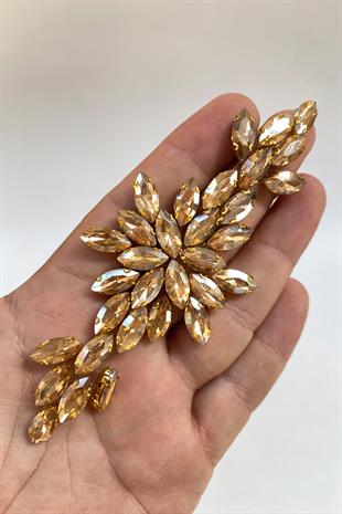 Bal Rengi Mekik Taşlı Ütüyle Yapışan Parlak Taşlı Aplik