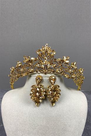 Honey Color Melis Bridal Henna Crown And Studded Stone Earrings