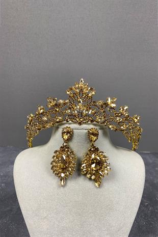 Honey Color Melis Bridal Henna Crown And Studded Earrings