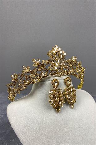 Honey Color Melis Bridal Henna Crown And Studded Stone Earrings