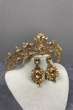 Honey Color Melis Bridal Henna Crown And Studded Earrings