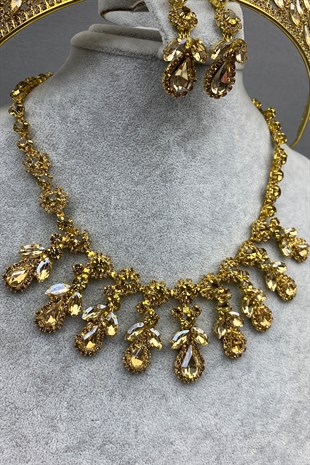 Honey Color Mia Bridal Henna Crown and Necklace Set