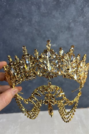 Bal Rengi Miri Yüksek Sallantılı Alınlık Gelin Kına Tacı