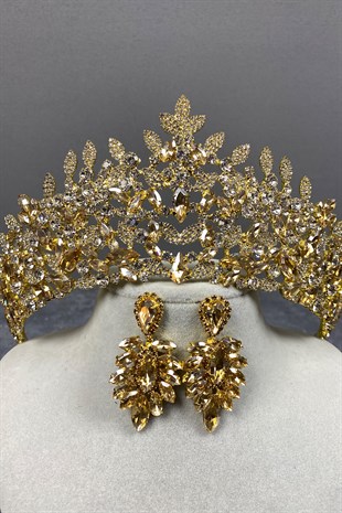 Honey Color Oscar Bridal Henna Tiara and Studded Earrings Set