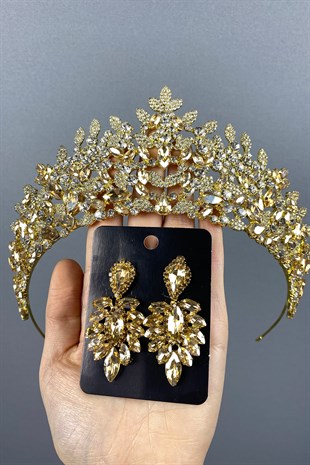 Honey Color Oscar Bridal Henna Tiara and Studded Earrings Set