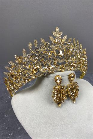 Honey Color Oscar Bridal Henna Tiara and Studded Earrings Set