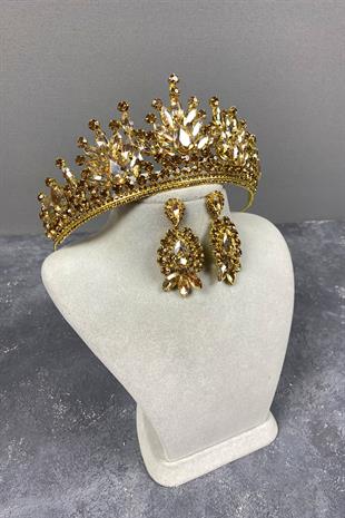 Honey Color Pera Bridal Henna Tiara and Stud Earrings