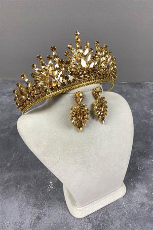 Honey Color Pera Bridal Henna Crown And Stud Earrings
