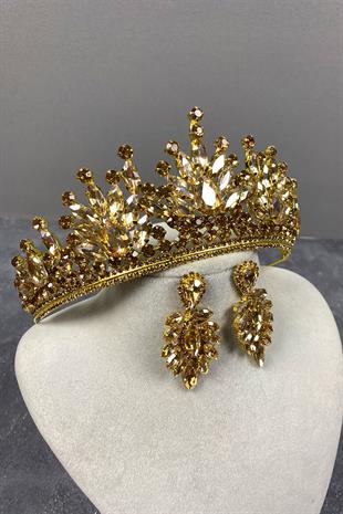 Honey Color Pera Bridal Henna Crown And Stud Earrings