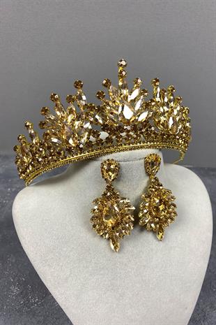 Honey Color Pera Bridal Henna Tiara and Stud Earring Set
