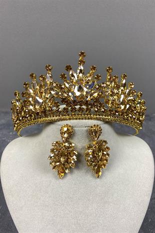 Honey Color Pera Bridal Henna Crown And Stud Earrings