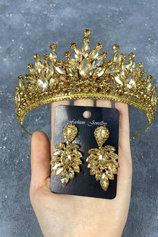 Honey Color Pera Bridal Henna Crown And Stud Earrings