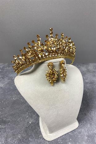 Honey Color Rio Stone Bridal Henna Tiara and Stud Earrings