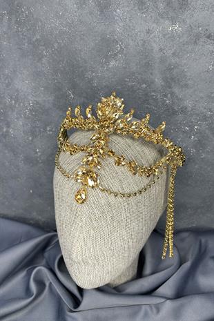 Bal Rengi Sallantılı Alınlık Almeda Gelin Kına Tacı