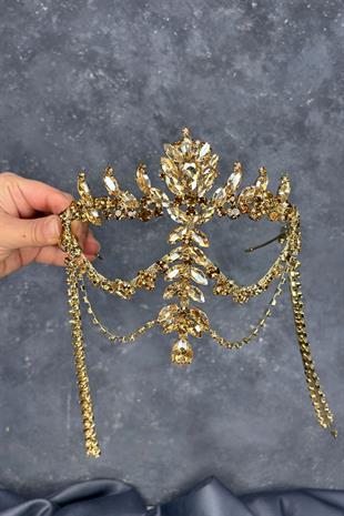 Bal Rengi Sallantılı Alınlık Almeda Gelin Kına Tacı