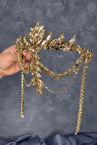 Bal Rengi Sallantılı Alınlık Almeda Gelin Kına Tacı