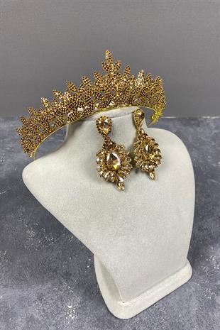 Honey Color Sara Henna Bridal Henna Tiara and Earrings Set