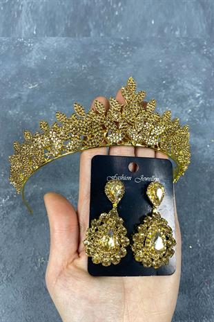Honey Color Sara Bridal Henna Tiara and Drop Stone Earring