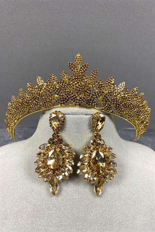 Honey Color Sara Henna Bridal Henna Tiara and Earrings Set