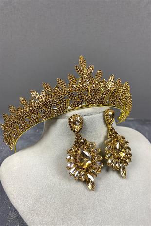 Honey Color Sara Henna Bridal Henna Tiara and Earrings Set