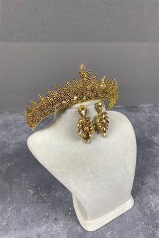 Honey Color Sara Henna Studded Bridal Henna Tiara and Stud Earrings Set