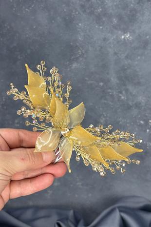 Bal Rengi Sedefli Özün Taraklı Gelin Saç Aksesuarı