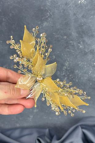 Bal Rengi Sedefli Özün Taraklı Gelin Saç Aksesuarı