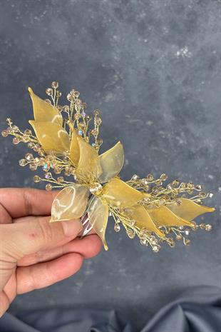 Bal Rengi Sedefli Özün Taraklı Gelin Saç Aksesuarı