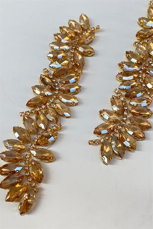 Bal Rengi Su Yolu Motifli Ütüyle Yapışan Parlak Taşlı Aplik