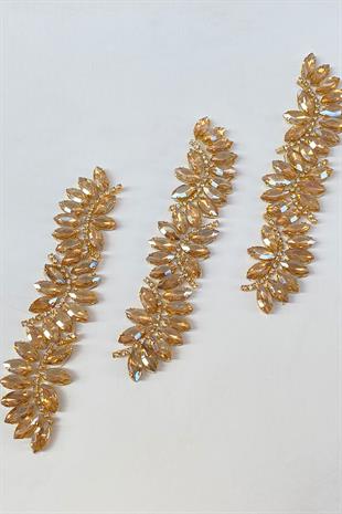 Bal Rengi Su Yolu Motifli Ütüyle Yapışan Parlak Taşlı Aplik