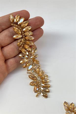 Bal Rengi Su Yolu Motifli Ütüyle Yapışan Parlak Taşlı Aplik