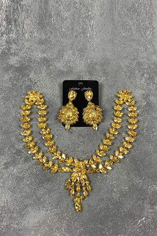 Honey Color Sultan Crown Bridal Henna Hair Accessory And Stone Earring Set