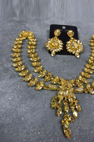 Honey Color Sultan Crown Bridal Henna Hair Accessory And Stone Earring Set