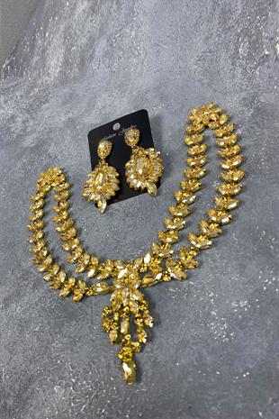 Honey Color Sultan Crown Bridal Henna Hair Accessory And Stone Earring Set