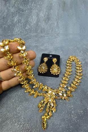 Honey Color Sultan Crown Bridal Henna Hair Accessory And Stud Earring Set